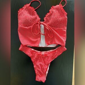 Seafolly Red Gingham Two-Piece Tankini Swim Set